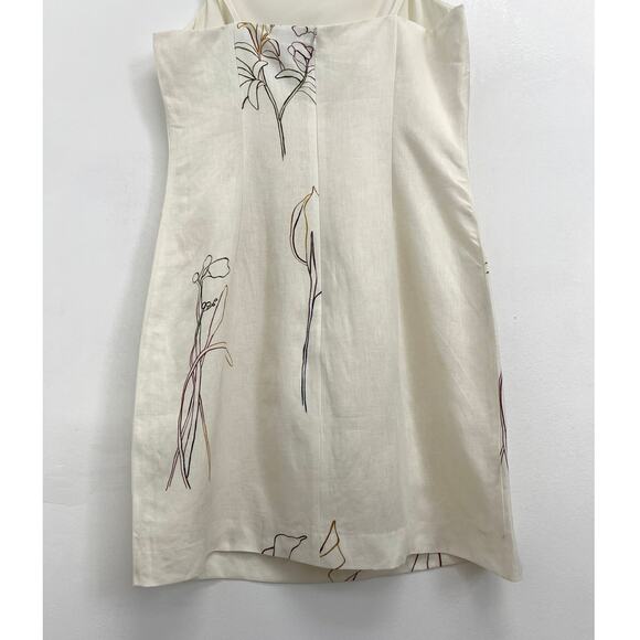 NWT Theory IWG Weekend Square Neck Nature Linen Print Resort Mini Dress - Size 4 - Picture 7 of 13